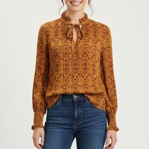 Max Studio Golden Brown Patterned Blouse